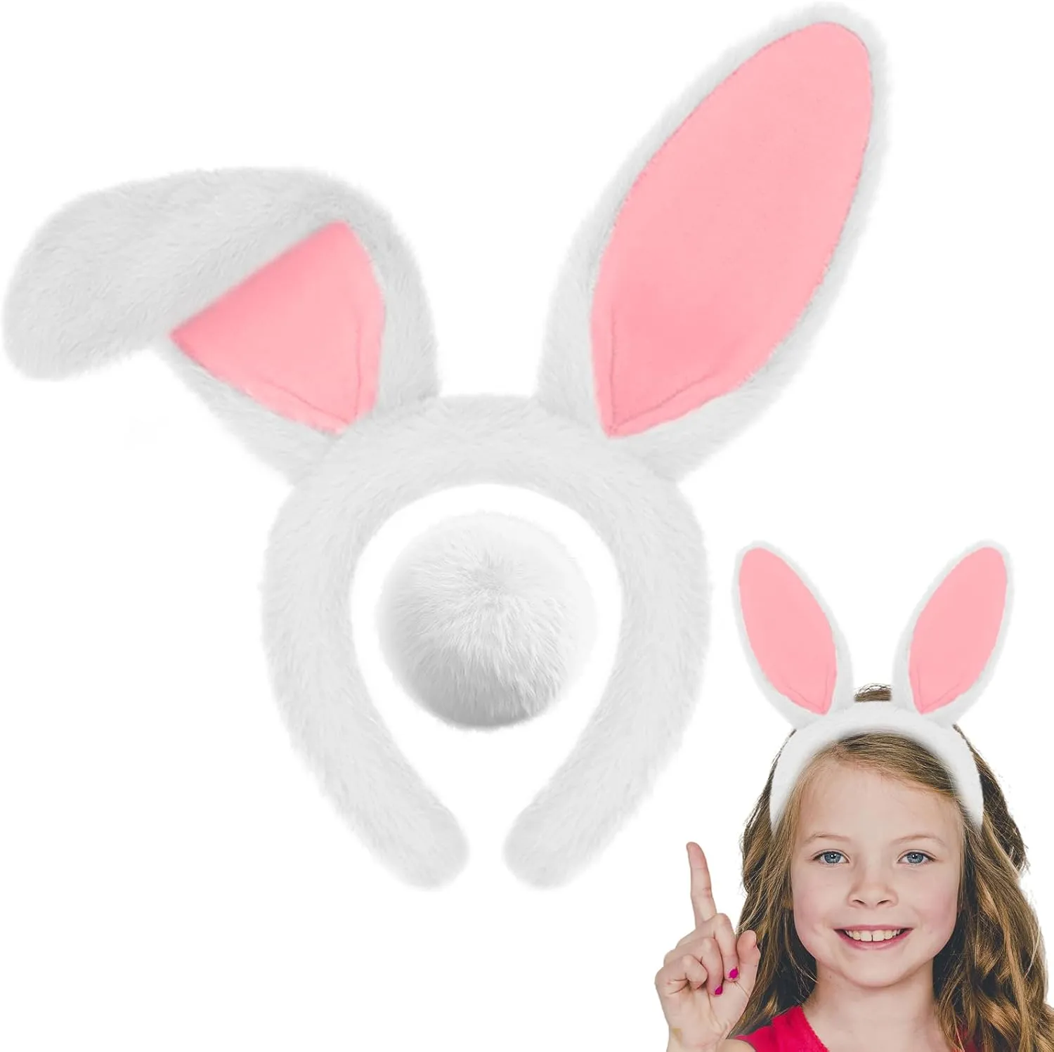 M&G House Easter Bunny Headband Bunny Ears Tail Rabbit Headband Cosplay Toy Plush Easter Gift