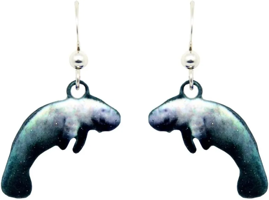 Manatee Earrings by d'ears Non-Tarnish Sterling Silver French Hook Ear Wire, made in the U.S.A. by family run small business. Great earrings for manatee lovers.