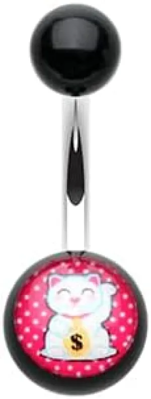 Maneki-Neko Lucky Cat Acrylic Logo Belly Button Ring