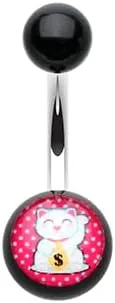 Maneki-Neko Lucky Cat Acrylic Logo Belly Button Ring