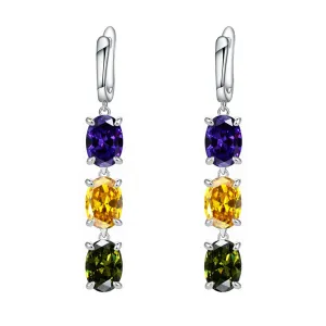 Mardi Gras Hoop Earrings for Women Girls Trendy Long Dainty Purple Green Gold Bling Diamond Crystal Dangle Drop Statement Earrings Fun Carnival Theme Cosplay Party Jewelry (Crystal Mardi Gras)