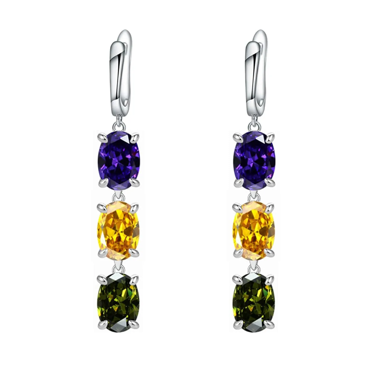 Mardi Gras Hoop Earrings for Women Girls Trendy Long Dainty Purple Green Gold Bling Diamond Crystal Dangle Drop Statement Earrings Fun Carnival Theme Cosplay Party Jewelry (Crystal Mardi Gras)
