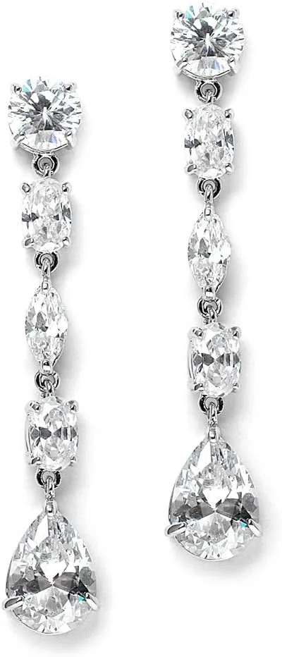 Mariell Cubic Zirconia Crystal Dangle Bridal Earrings, 2 Inches Long, Silver CZ Crystal Jewelry for Weddings, Brides, Bridesmaids, Mother of the Bride