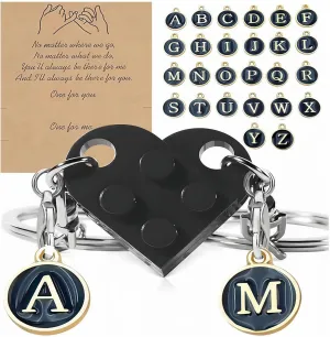 Matching Heart Keychains for Women Men Personalised Scrabble Tiles with Initials Valentine's Day Gift