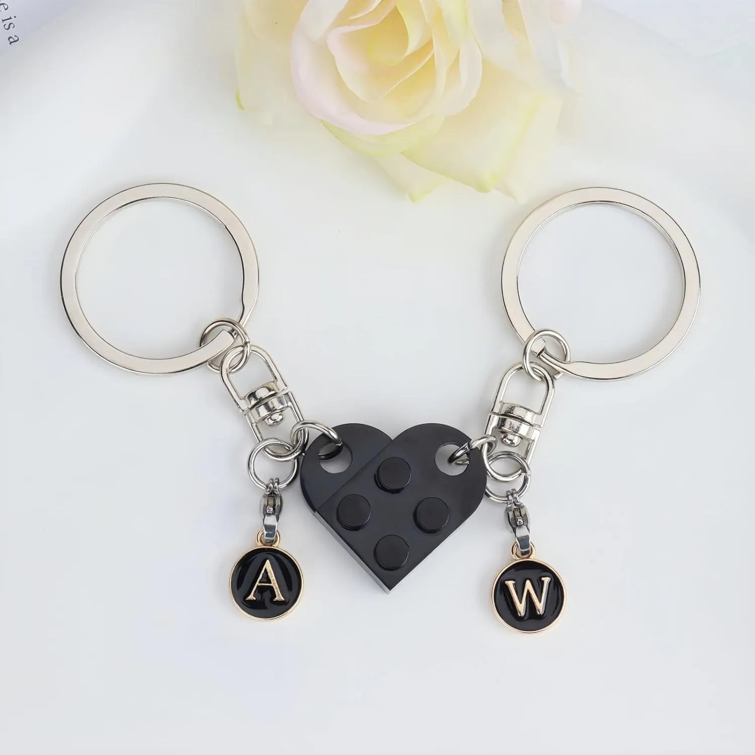Matching Heart Keychains for Women Men Personalised Scrabble Tiles with Initials Valentine's Day Gift