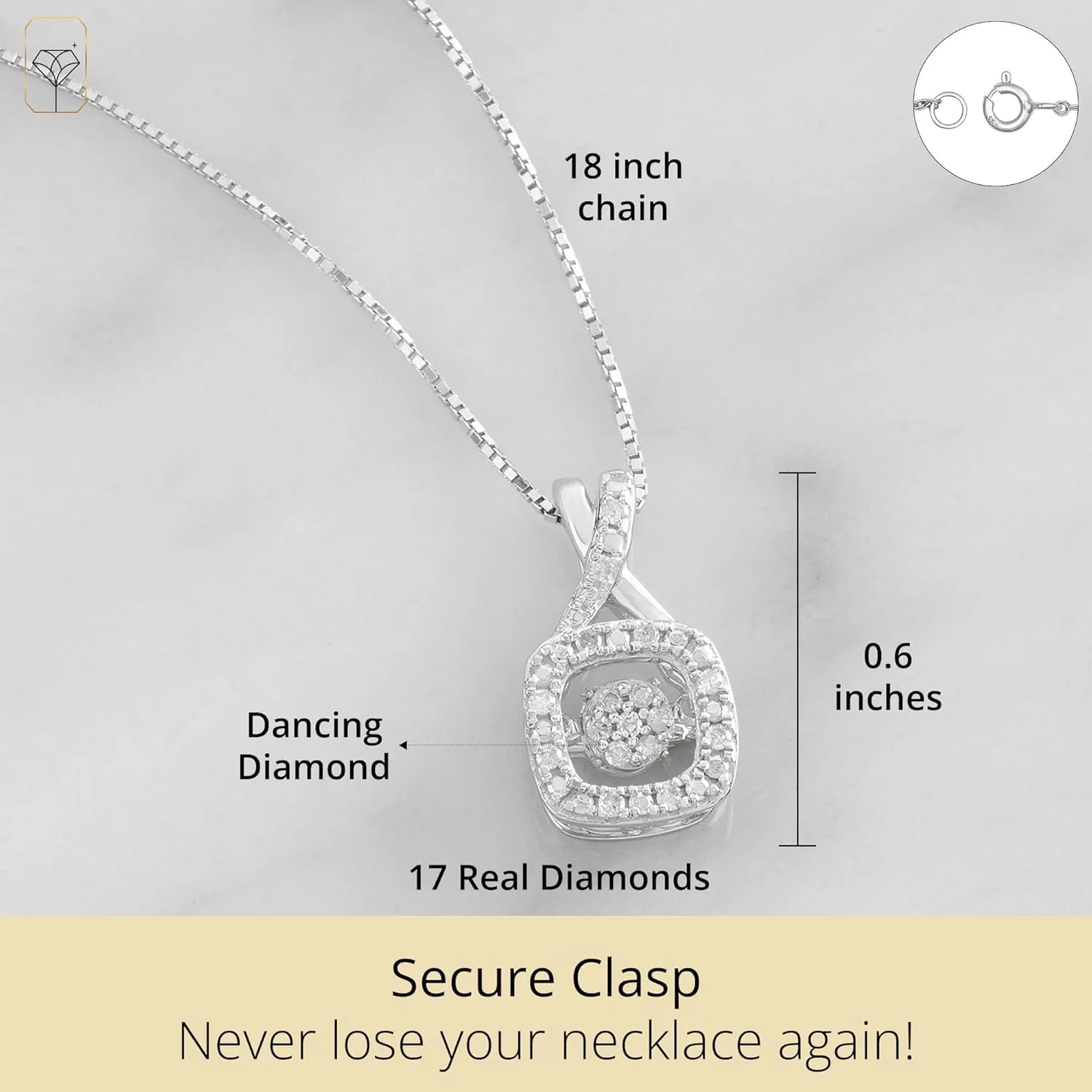 MAX   STONE Dancing Diamond Necklace for Women | Sterling Silver Pendant With 18 Inch Chain | Real Diamond Jewelry