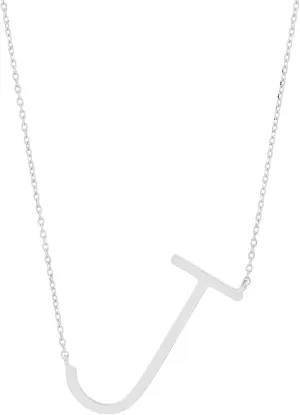 MAX   STONE Solid Sterling Silver Large Sideways Block Initial Necklace with 16 2 inch Extendable Chain