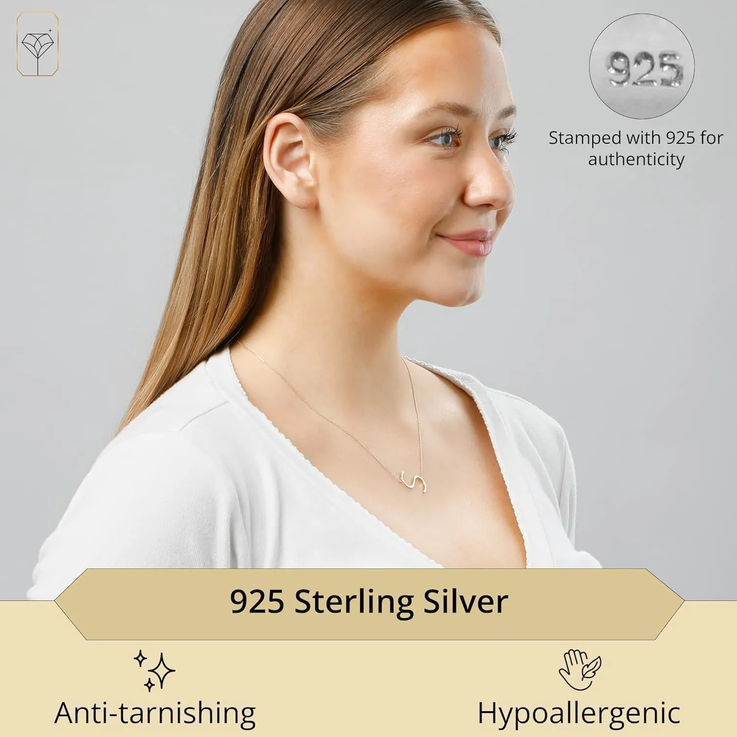 MAX   STONE Solid Sterling Silver Large Sideways Block Initial Necklace with 16 2 inch Extendable Chain