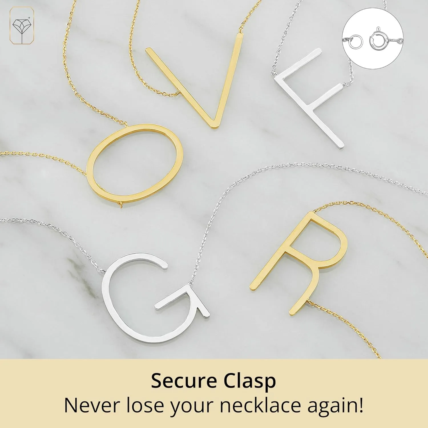 MAX   STONE Solid Sterling Silver Large Sideways Block Initial Necklace with 16 2 inch Extendable Chain