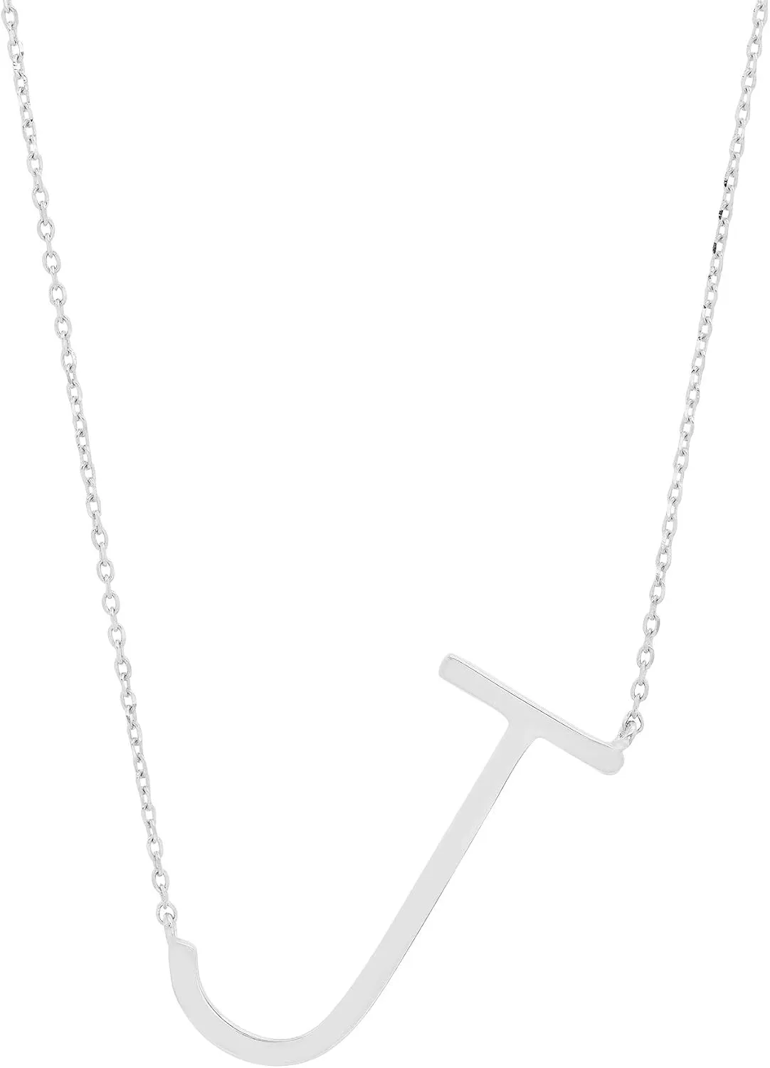 MAX   STONE Solid Sterling Silver Large Sideways Block Initial Necklace with 16 2 inch Extendable Chain