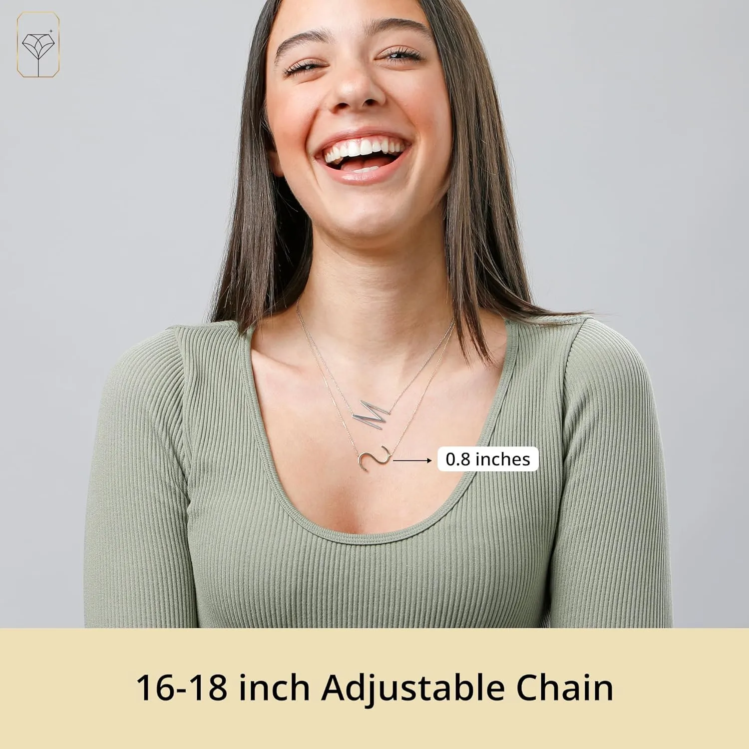 MAX   STONE Solid Sterling Silver Large Sideways Block Initial Necklace with 16 2 inch Extendable Chain