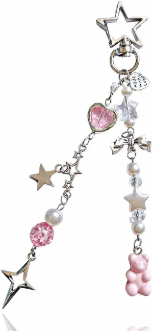 Meefisher Pink Bear Keychain Y2K Aesthetic Charm Cute Keychain Mini Kawaii Accessories for Backpack Purse for Women Birthday