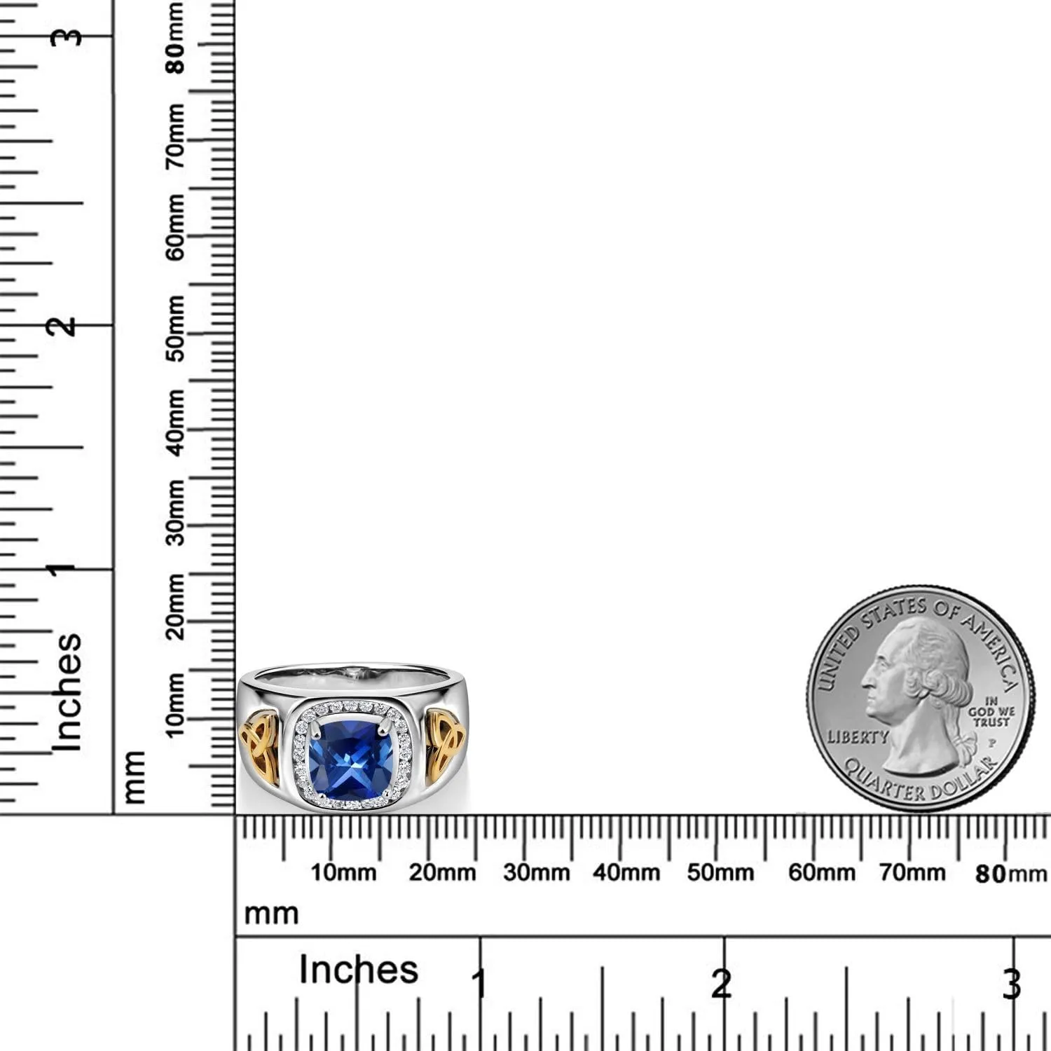 Men's 925 Sterling Silver and 10K Yellow Gold Build your Own Personalized 8MM Cushion Cut Birthstone and White Lab Grown Diamond Ring (2.76 Cttw, Available In Size 7, 8, 9, 10, 11, 12, 13)
