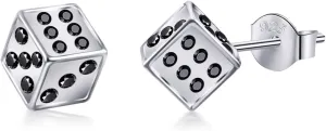 Mens Earrings Stud Dice Shape Mens Square Earrings Hypoallergenic Stud Earrings Fashion Dainty 8mm for Father Son or Cool Girl