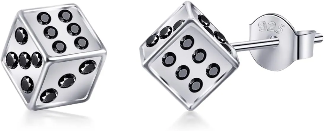 Mens Earrings Stud Dice Shape Mens Square Earrings Hypoallergenic Stud Earrings Fashion Dainty 8mm for Father Son or Cool Girl