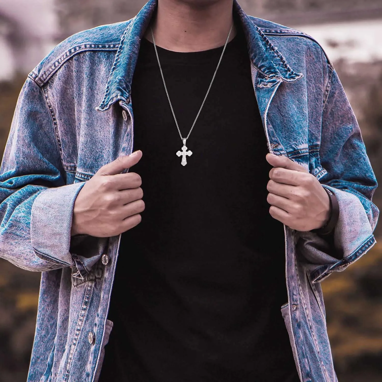 Men's Orthodox Cross Pendant Necklace - Trendy Religious Cross Chain,Hypoallergenic Waterproof Stainless Steel Christian Long Necklaces,Non Tarnish Byzantine Cross Symbol Pendants Necklace for Him