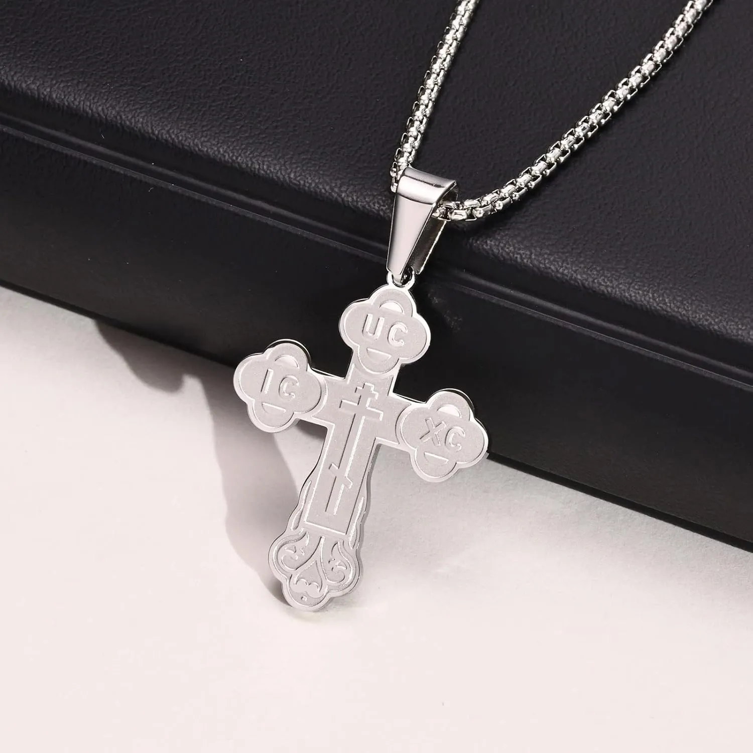 Men's Orthodox Cross Pendant Necklace - Trendy Religious Cross Chain,Hypoallergenic Waterproof Stainless Steel Christian Long Necklaces,Non Tarnish Byzantine Cross Symbol Pendants Necklace for Him