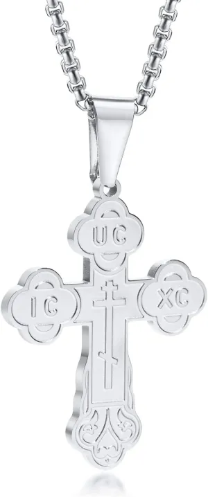 Men's Orthodox Cross Pendant Necklace - Trendy Religious Cross Chain,Hypoallergenic Waterproof Stainless Steel Christian Long Necklaces,Non Tarnish Byzantine Cross Symbol Pendants Necklace for Him