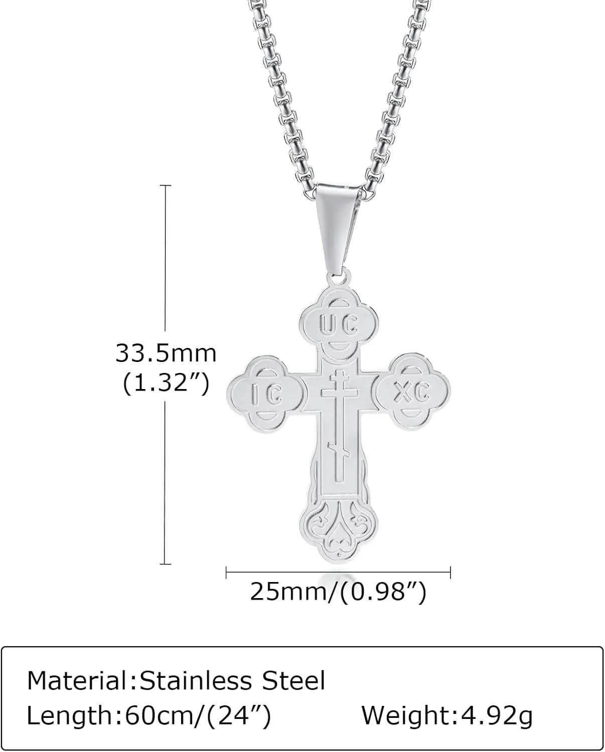Men's Orthodox Cross Pendant Necklace - Trendy Religious Cross Chain,Hypoallergenic Waterproof Stainless Steel Christian Long Necklaces,Non Tarnish Byzantine Cross Symbol Pendants Necklace for Him