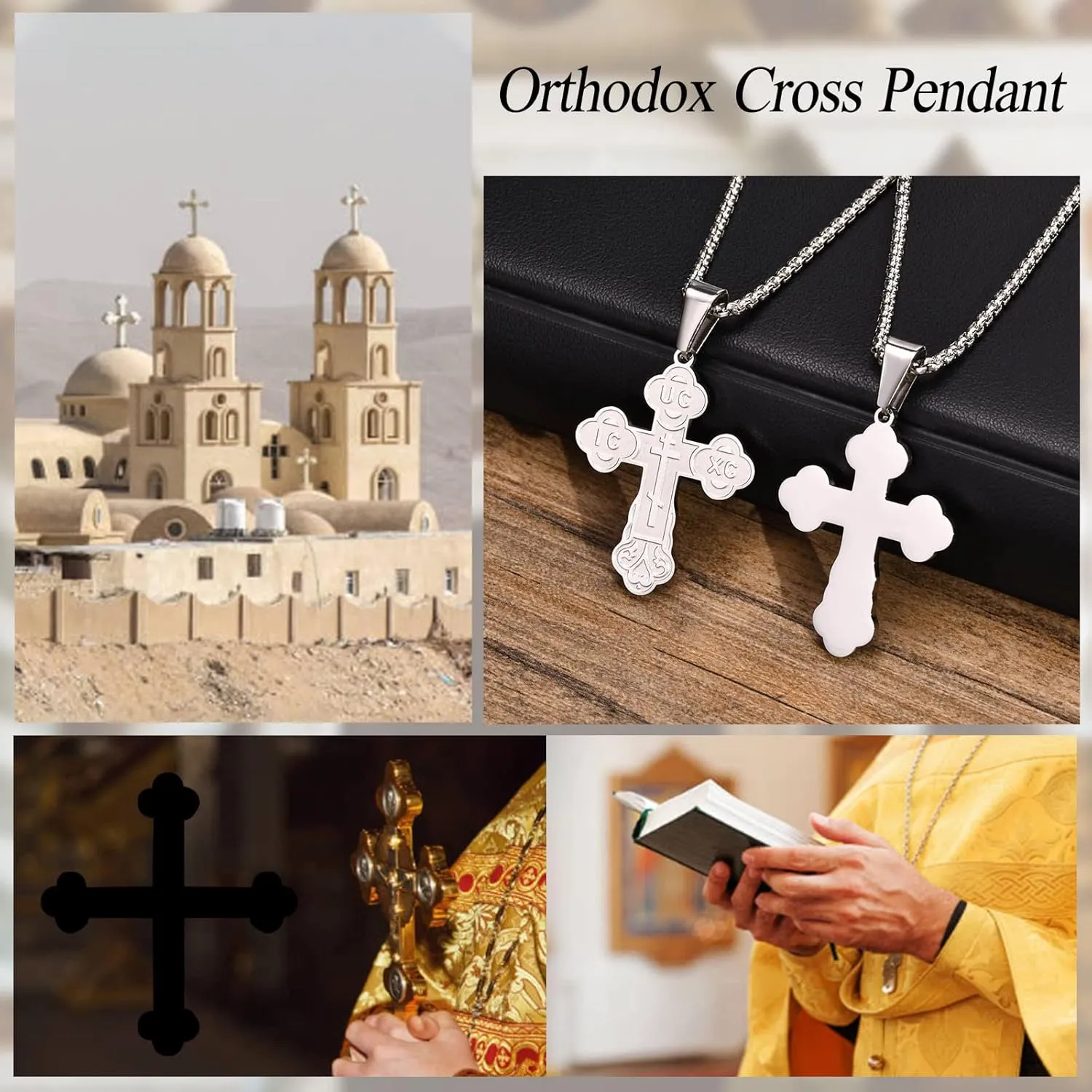 Men's Orthodox Cross Pendant Necklace - Trendy Religious Cross Chain,Hypoallergenic Waterproof Stainless Steel Christian Long Necklaces,Non Tarnish Byzantine Cross Symbol Pendants Necklace for Him