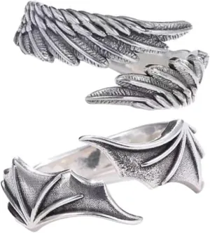 MERRYHAPY Elegant Couples Rings 2pcs Angle Wing Open Ring Ring for Decor Occasion