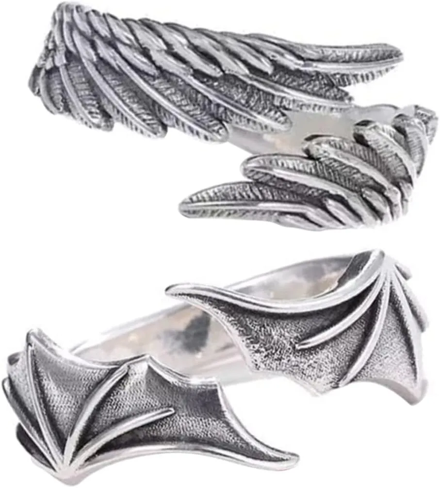 MERRYHAPY Elegant Couples Rings 2pcs Angle Wing Open Ring Ring for Decor Occasion