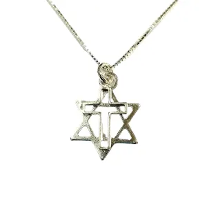 Messianic Sterling Silver 925 Star of David and Cross Charms Box Chain Necklace