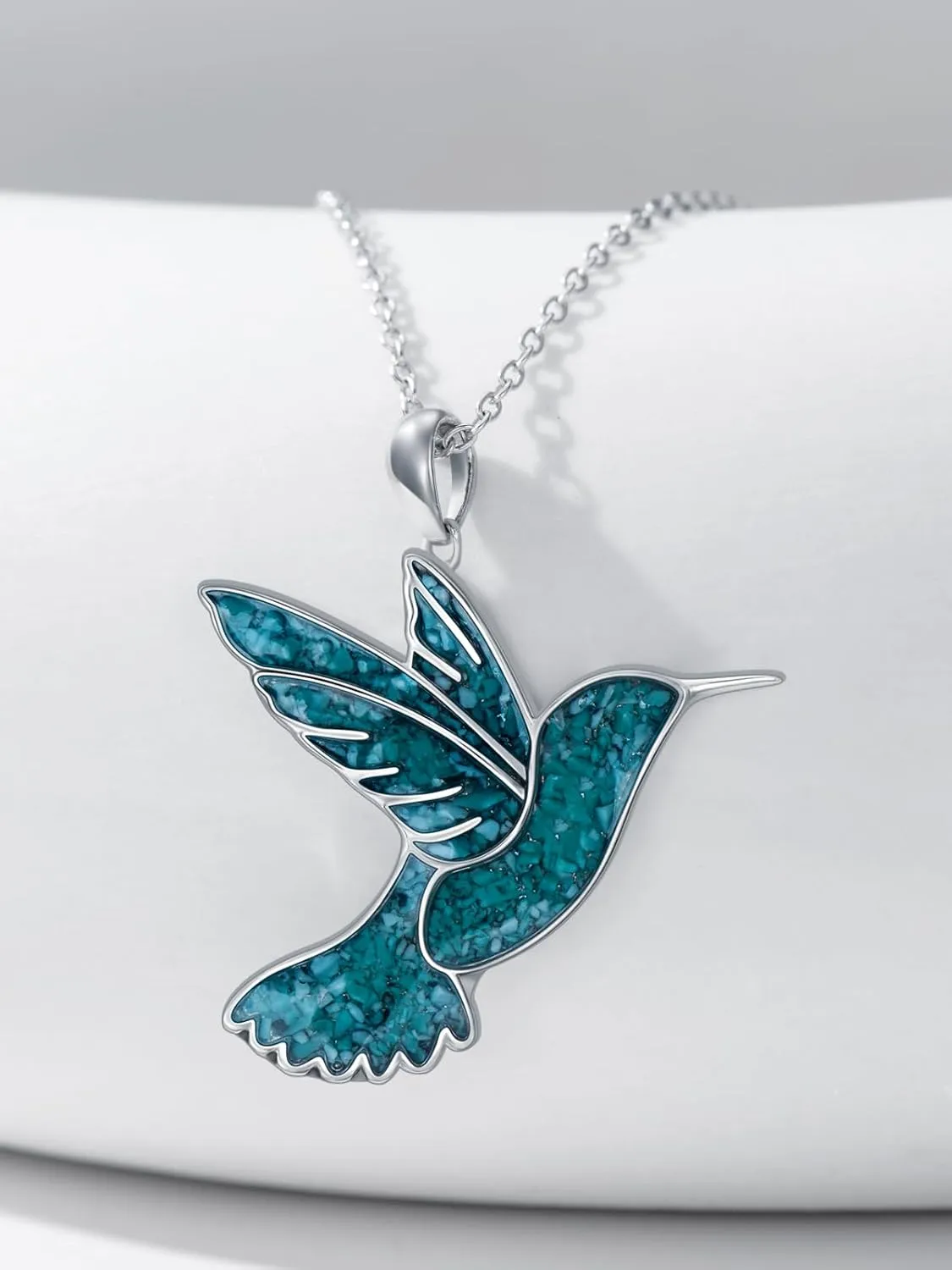 Midari Sterling Silver Western Abalone Shell Turquoise Necklace - Hummingbird/Moose/Lightning/Cow Tap/Wolf/Horse Pendant - Western Jewelry Gifts for Women