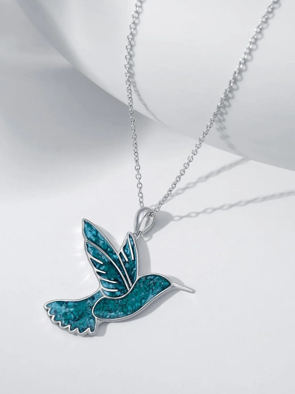 Midari Sterling Silver Western Abalone Shell Turquoise Necklace - Hummingbird/Moose/Lightning/Cow Tap/Wolf/Horse Pendant - Western Jewelry Gifts for Women