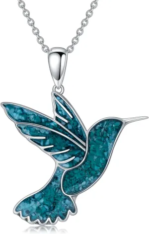 Midari Sterling Silver Western Abalone Shell Turquoise Necklace - Hummingbird/Moose/Lightning/Cow Tap/Wolf/Horse Pendant - Western Jewelry Gifts for Women
