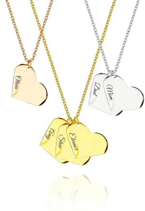 MignonandMignon Dainty Heart Charm Custom Engraved Handmade Name Jewelry for Women Mother's Day Gift Multiple Pendants Matching Family Necklace Minimalist -MHN-SE