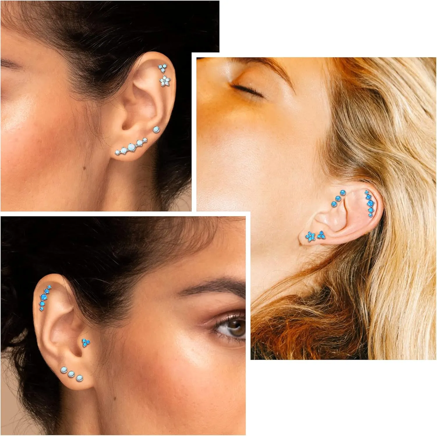 MILACOLATO 16G Opal Cartilage Earrings 316L Surgical Steel Daith Conch Medusa Helix Tragus Labret Stud Earrings Lip Rings Forward Monroe Piercing Jewelry for Women