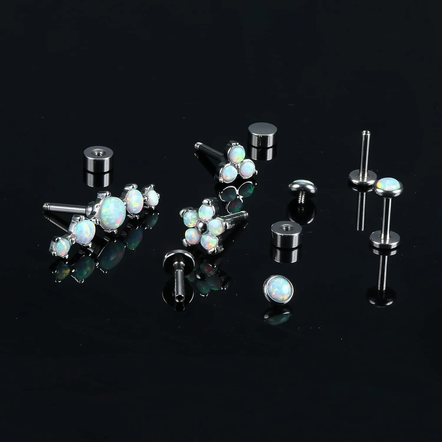 MILACOLATO 16G Opal Cartilage Earrings 316L Surgical Steel Daith Conch Medusa Helix Tragus Labret Stud Earrings Lip Rings Forward Monroe Piercing Jewelry for Women