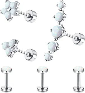 MILACOLATO 16G Opal Cartilage Earrings 316L Surgical Steel Daith Conch Medusa Helix Tragus Labret Stud Earrings Lip Rings Forward Monroe Piercing Jewelry for Women