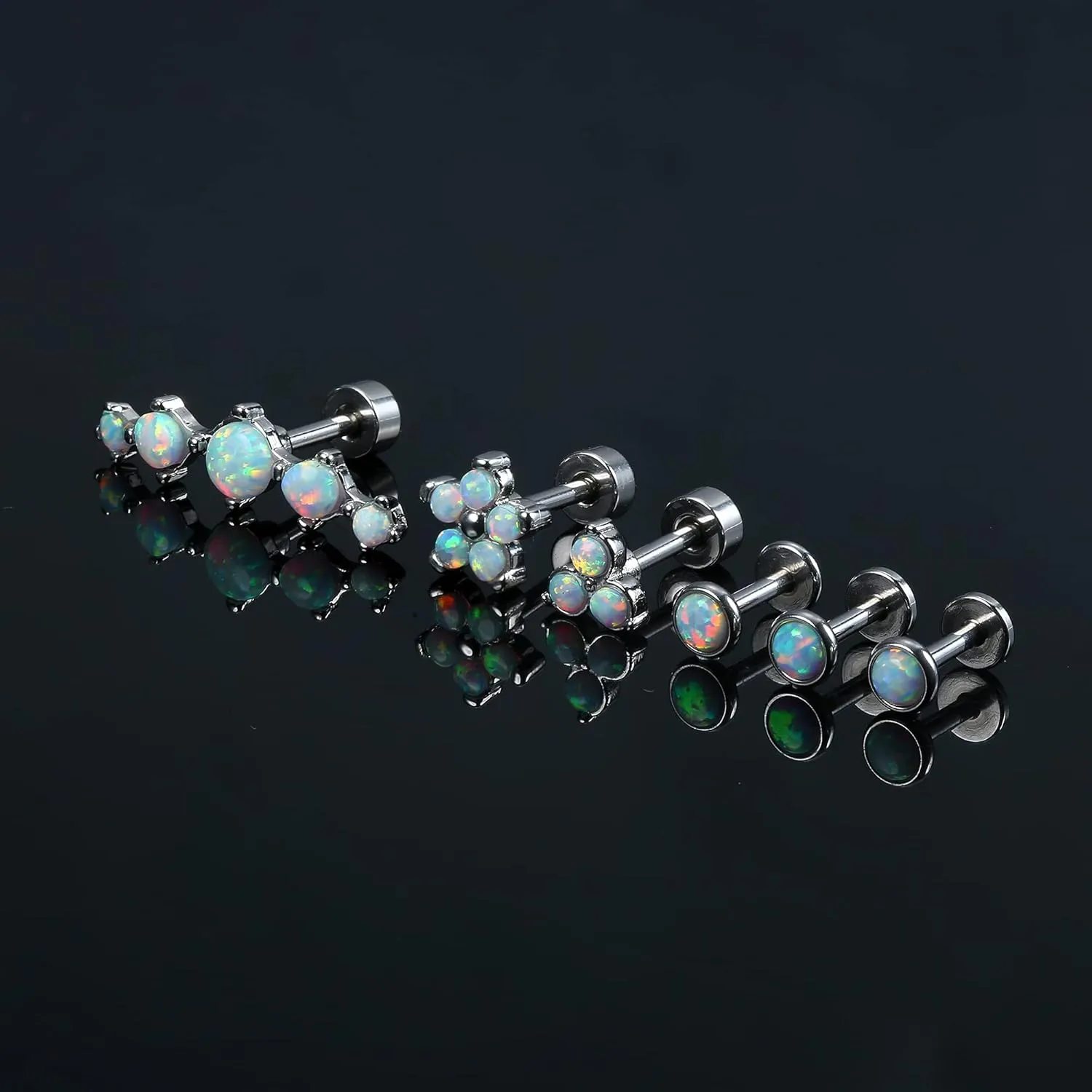 MILACOLATO 16G Opal Cartilage Earrings 316L Surgical Steel Daith Conch Medusa Helix Tragus Labret Stud Earrings Lip Rings Forward Monroe Piercing Jewelry for Women