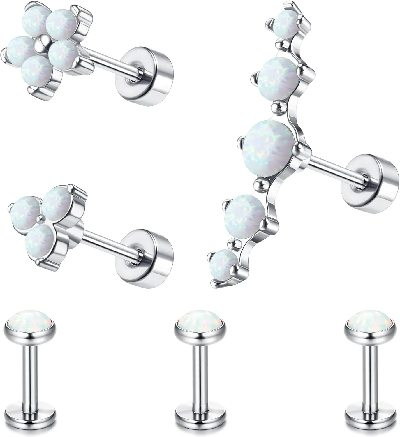MILACOLATO 16G Opal Cartilage Earrings 316L Surgical Steel Daith Conch Medusa Helix Tragus Labret Stud Earrings Lip Rings Forward Monroe Piercing Jewelry for Women