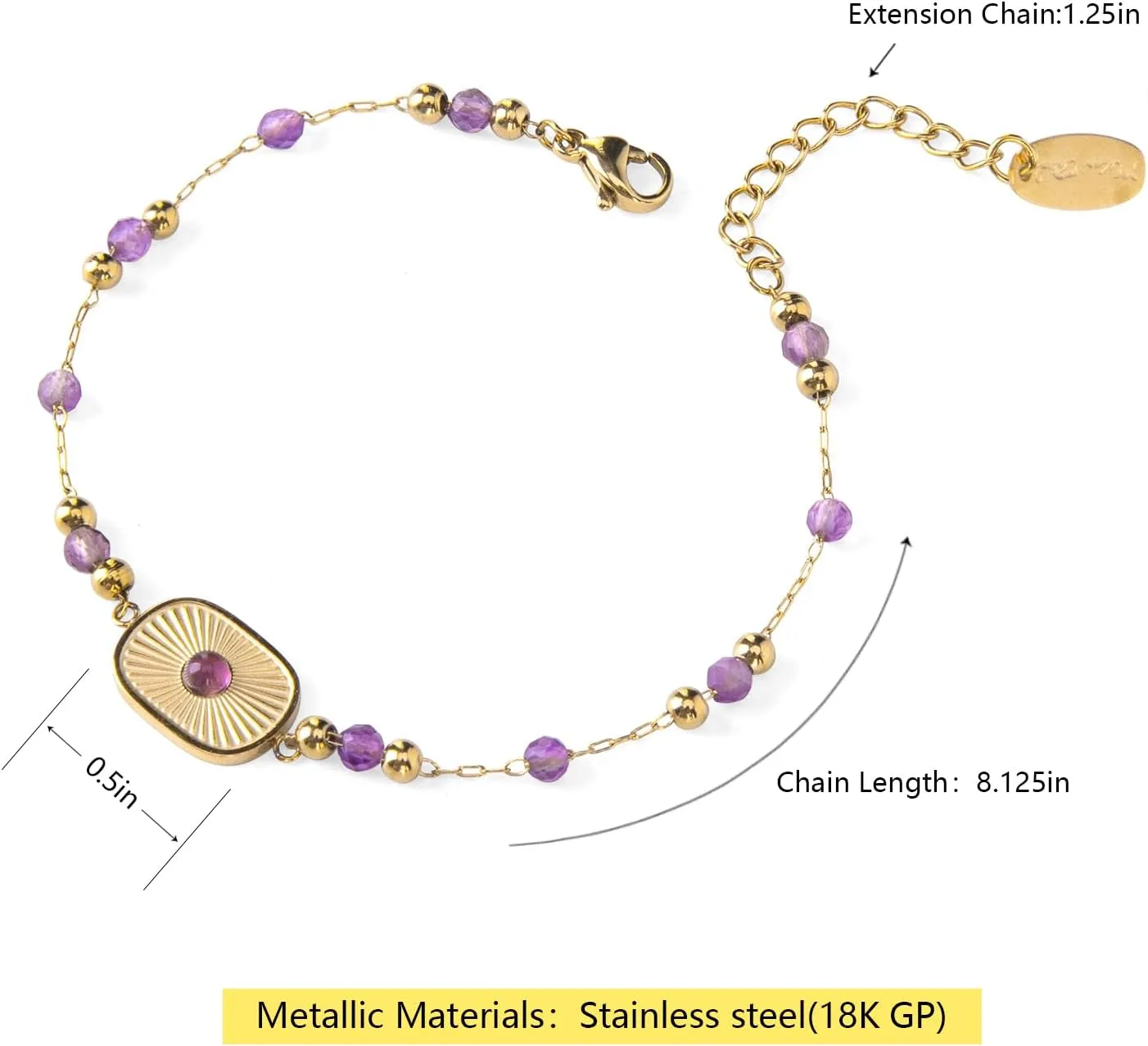 Milan Chiva 14K Gold Link Bracelets for Women Round Agate Beaded Sun Disc Dainty Bracelet Jewelry