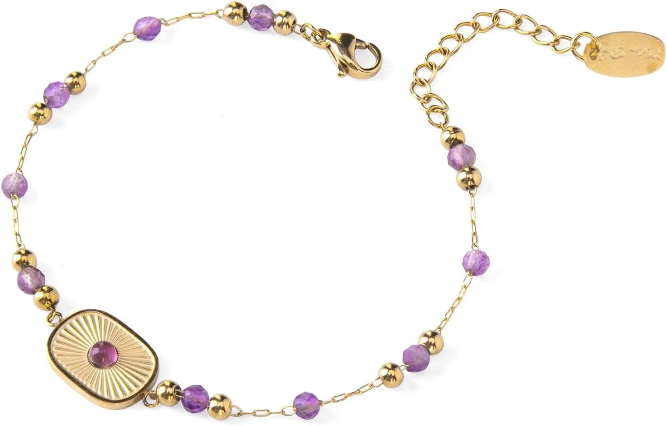 Milan Chiva 14K Gold Link Bracelets for Women Round Agate Beaded Sun Disc Dainty Bracelet Jewelry