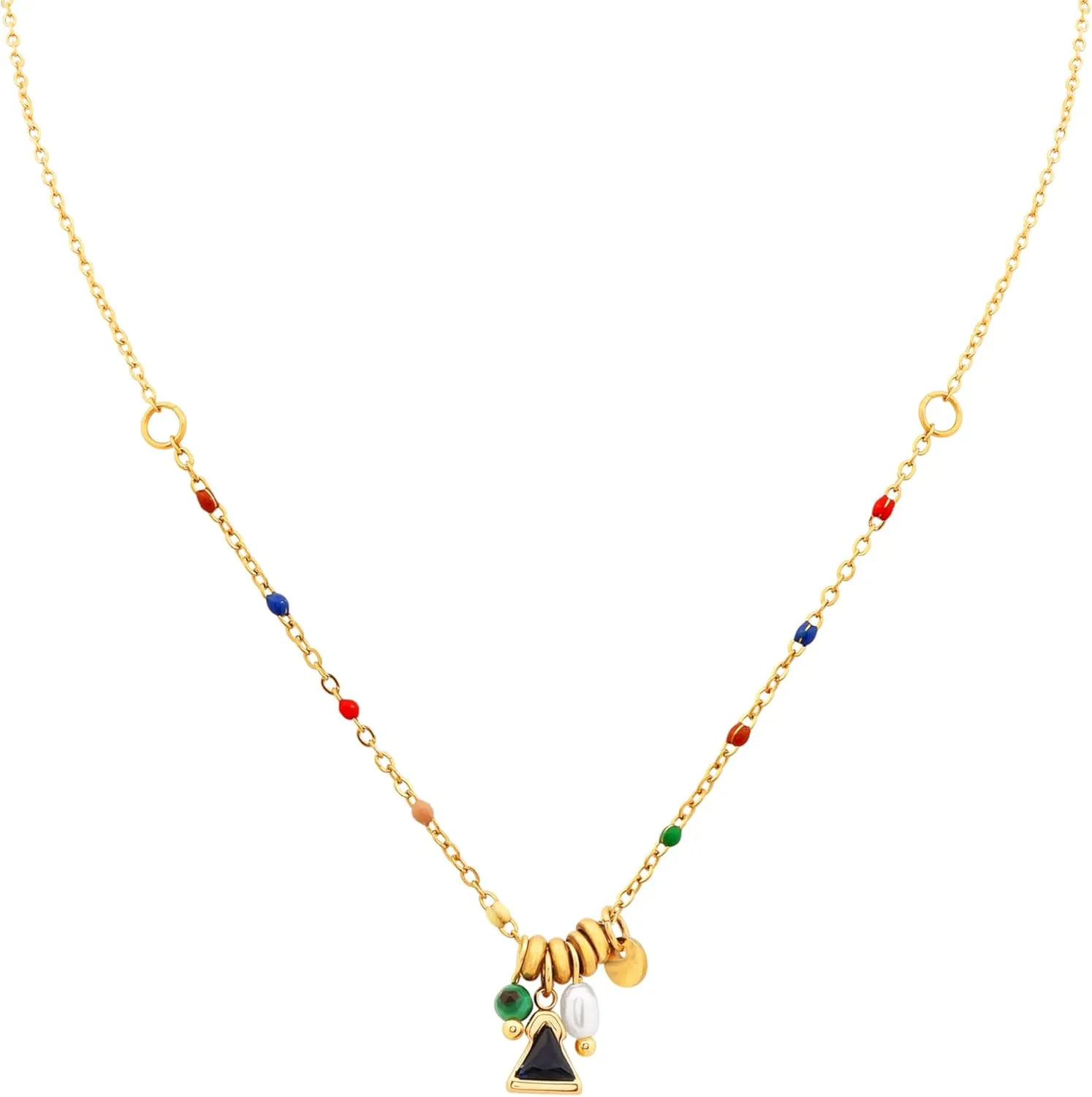MINACHI Boho Triangle Pendant Necklace with Stainless Steel and Imitation Pearls, Trendy Charm Jewelry for Women