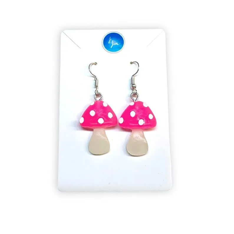Mini Magic Mushroom Dangle Earrings, Glow In The Dark Womens Festival Rave Jewelry, Cute Fun Quirky Gift For Her, Nature Lover Accessories (Glow Green/Blue)