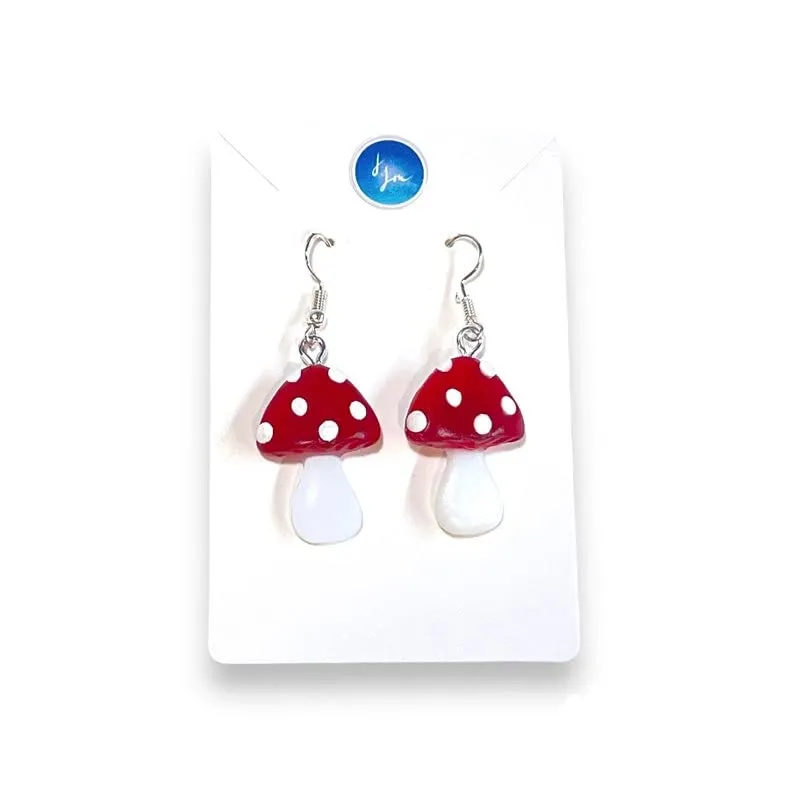 Mini Magic Mushroom Dangle Earrings, Glow In The Dark Womens Festival Rave Jewelry, Cute Fun Quirky Gift For Her, Nature Lover Accessories (Glow Green/Blue)