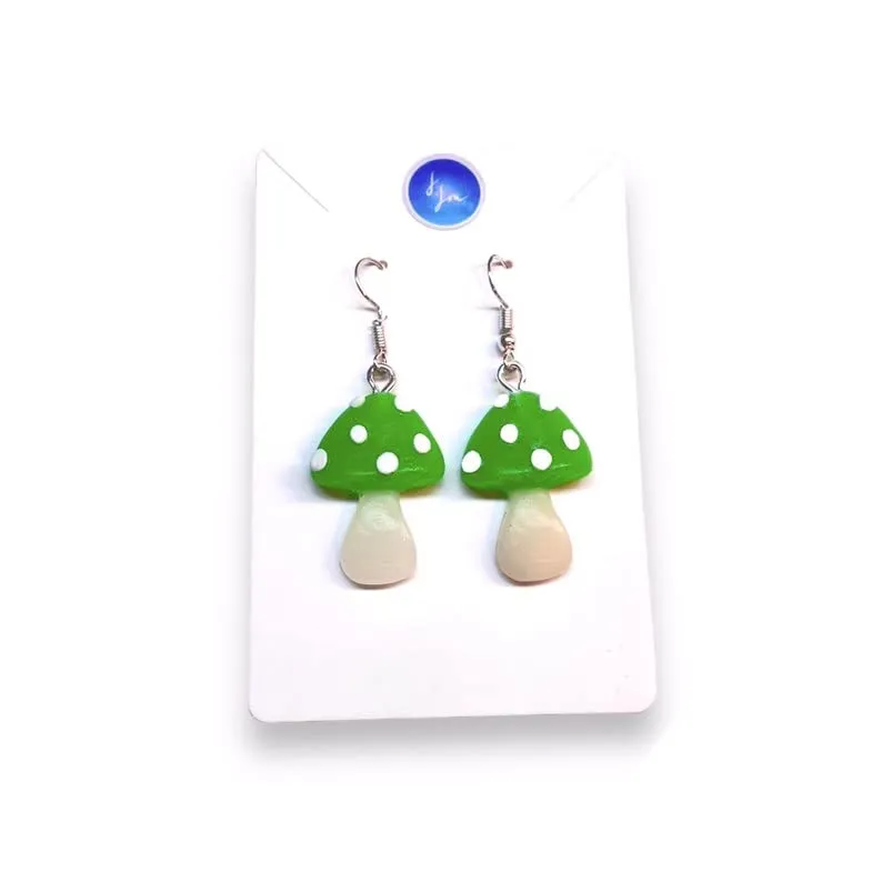 Mini Magic Mushroom Dangle Earrings, Glow In The Dark Womens Festival Rave Jewelry, Cute Fun Quirky Gift For Her, Nature Lover Accessories (Glow Green/Blue)