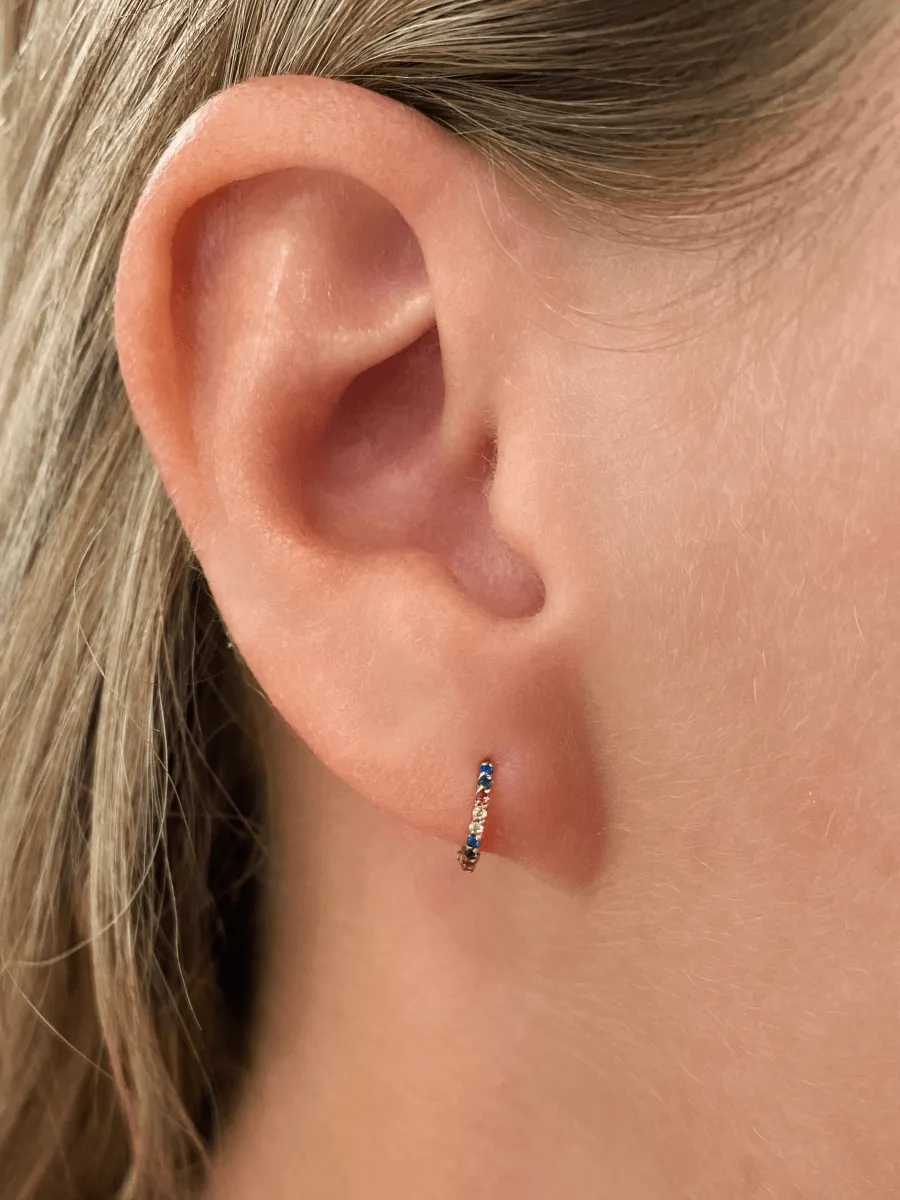 Mini Rainbow CZ Huggie 14K