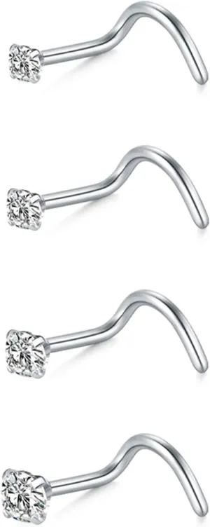 MODRSA Nose Studs 18g & 20g - L-Shaped Surgical Stainless Steel Diamond Studs for Women & Men - Corkscrew Nose Rings
