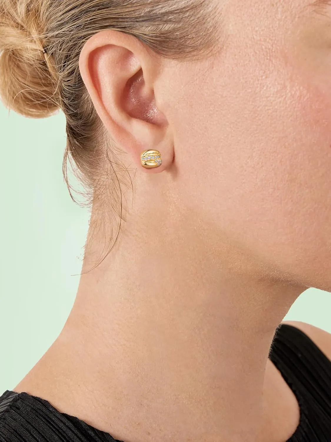 Moissanite Large Stud Earrings for Women Yellow Gold Plated 925 Sterling Silver, Cookie/Coffee/Fish/Pufferfish Novelty Design Statement Fun Earrings