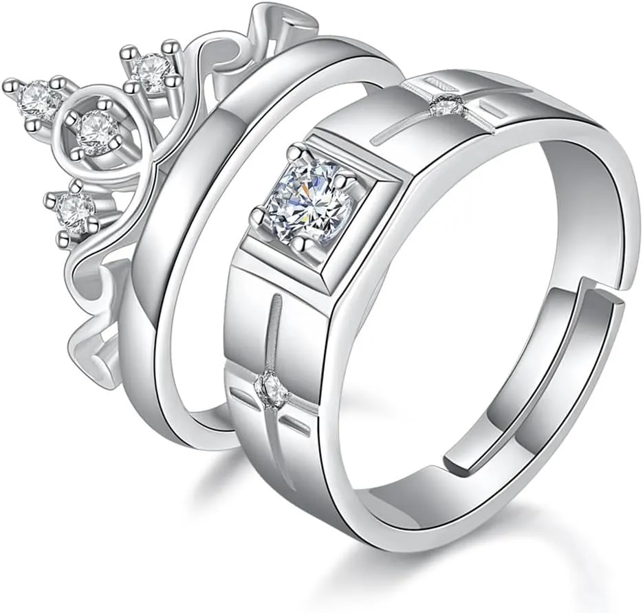 Moissanite Ring Couple ring Set 14K/18K White Gold Round Moissanite Ring for Men Women Promise Wedding Anniversary Ring Gift for Couple Lovers Size 4-18