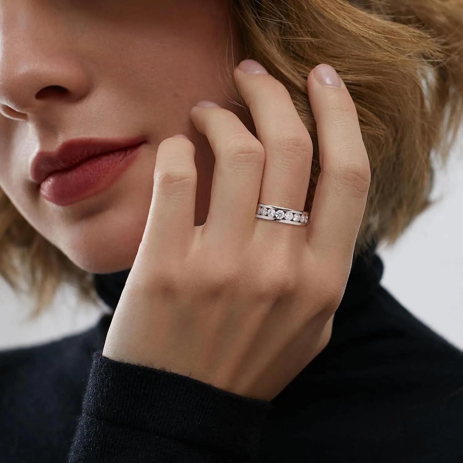 Moissanite Rings for Women,D Color VVS1 Moissanite Eternity Rings for Women 18K White Gold Plated 925 Sterling Silver Wedding Band Ring for Women