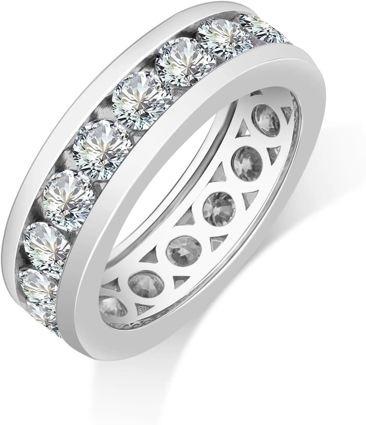 Moissanite Rings for Women,D Color VVS1 Moissanite Eternity Rings for Women 18K White Gold Plated 925 Sterling Silver Wedding Band Ring for Women
