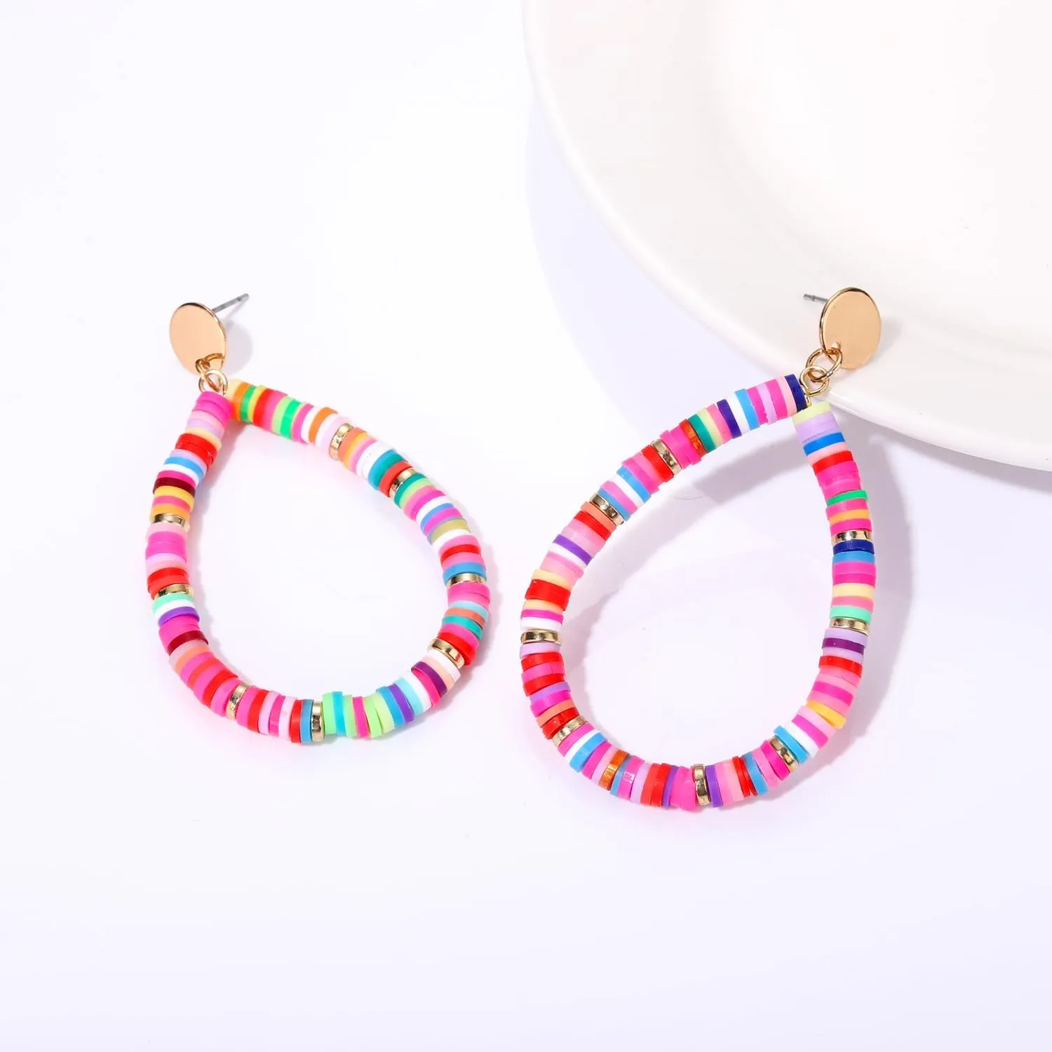 MOLOCH Surfer Heishi Earrings Rainbow Colorful African Vinyl Disc Beaded Drop Dangle Stud Earrings Fun Summer Tribal Jewelry
