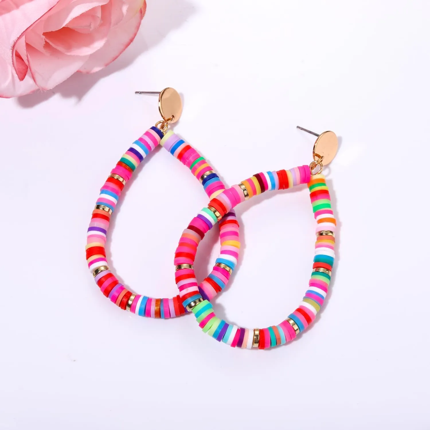 MOLOCH Surfer Heishi Earrings Rainbow Colorful African Vinyl Disc Beaded Drop Dangle Stud Earrings Fun Summer Tribal Jewelry